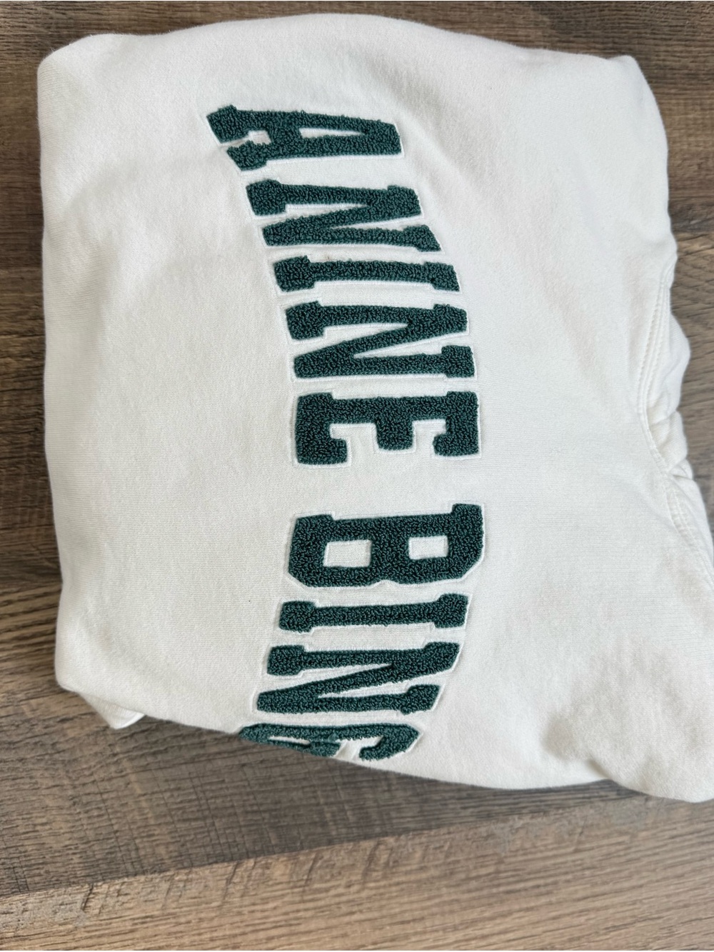Anine Bing White Sweatshirt with Dark Green Chenille Logo